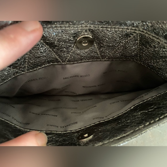 Michael Kors quilted metallic silver Sloan handbag purse silver chain ELNC~ - Picture 9 of 16